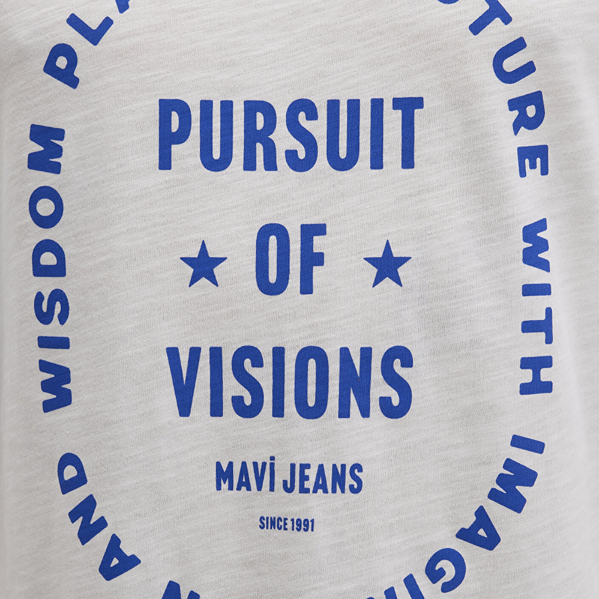 Mavi Biye Detaylı Beyaz Tişört Loose Fit / Bol Rahat Kesim 0612954-70057