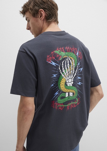  Mavi Sırt Baskılı Antrasit Tişört Loose Fit / Bol Rahat Kesim 0612929-80106