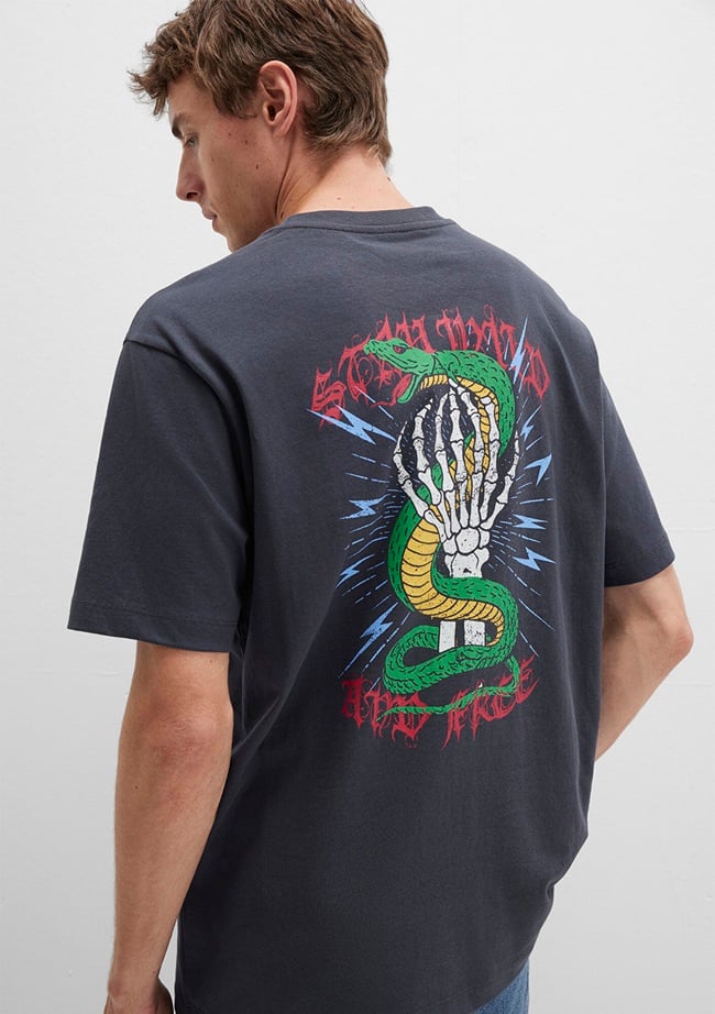  Mavi Sırt Baskılı Antrasit Tişört Loose Fit / Bol Rahat Kesim 0612929-80106