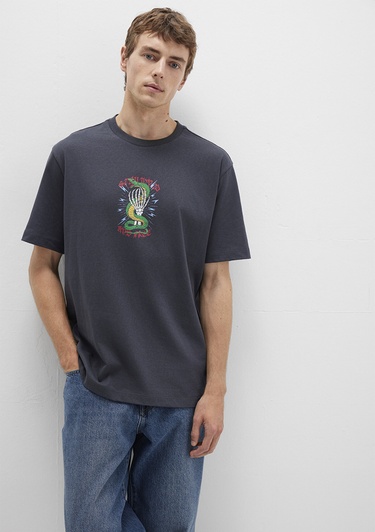  Mavi Sırt Baskılı Antrasit Tişört Loose Fit / Bol Rahat Kesim 0612929-80106