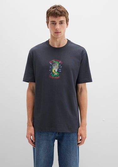  Mavi Sırt Baskılı Antrasit Tişört Loose Fit / Bol Rahat Kesim 0612929-80106