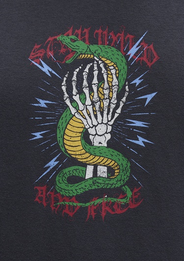  Mavi Sırt Baskılı Antrasit Tişört Loose Fit / Bol Rahat Kesim 0612929-80106