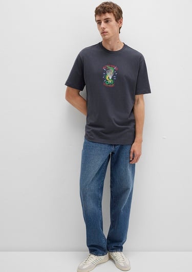  Mavi Sırt Baskılı Antrasit Tişört Loose Fit / Bol Rahat Kesim 0612929-80106