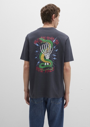  Mavi Sırt Baskılı Antrasit Tişört Loose Fit / Bol Rahat Kesim 0612929-80106