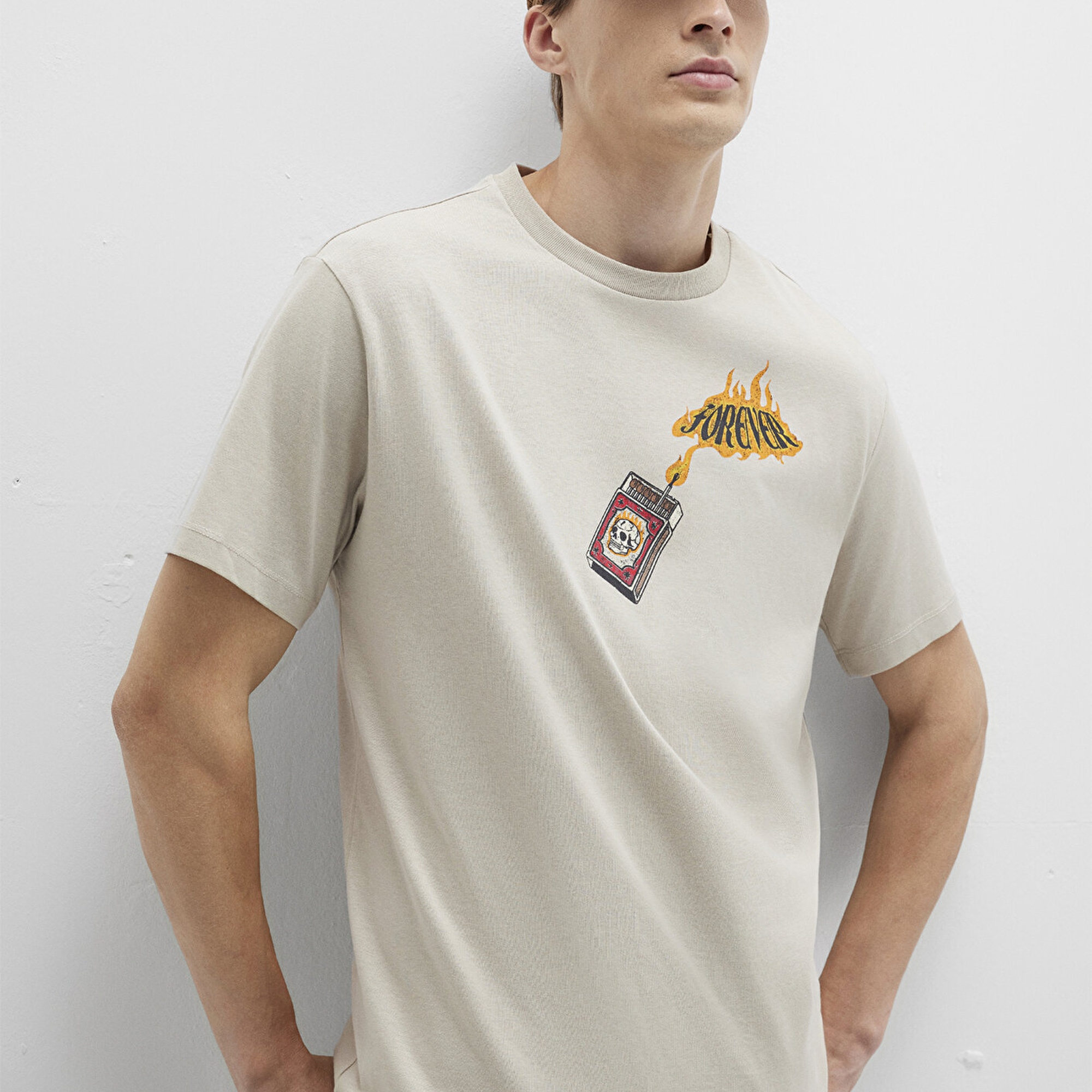 Mavi Forever Baskılı Bej Tişört Loose Fit / Bol Rahat Kesim 0612930-70322