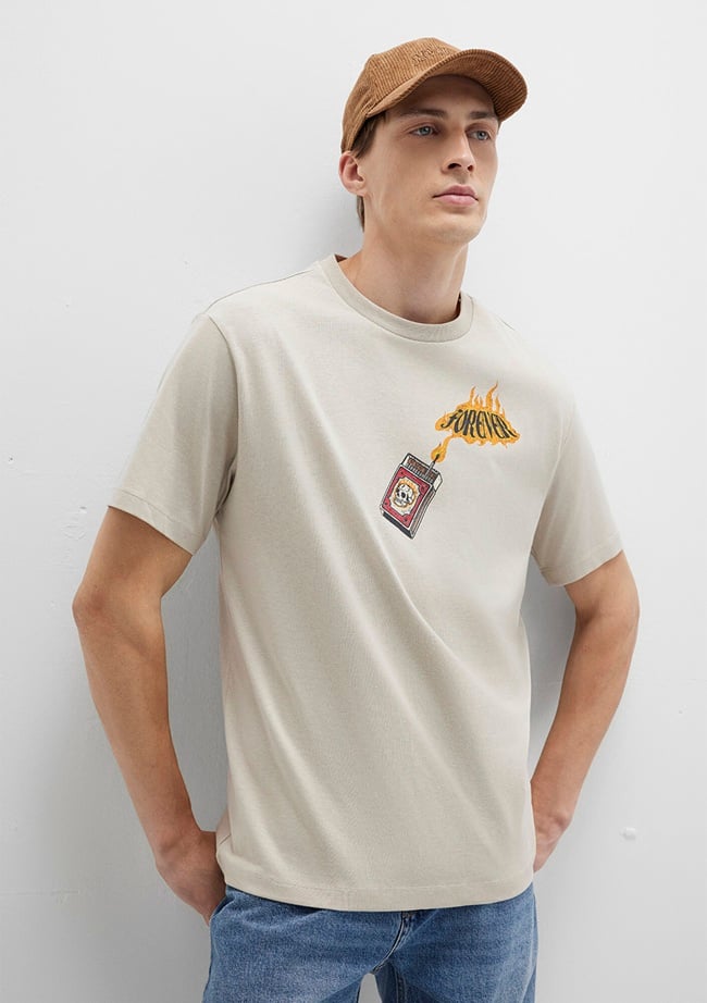  Mavi Forever Baskılı Bej Tişört Loose Fit / Bol Rahat Kesim 0612930-70322