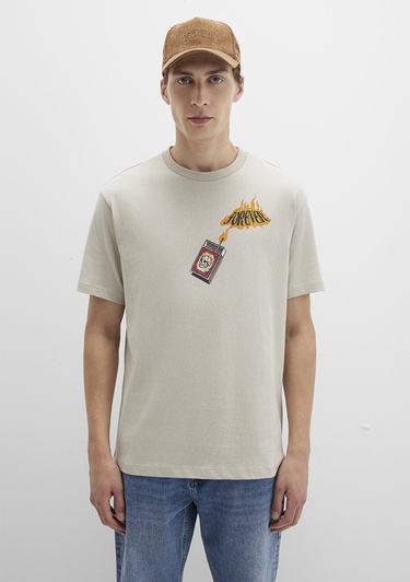  Mavi Forever Baskılı Bej Tişört Loose Fit / Bol Rahat Kesim 0612930-70322