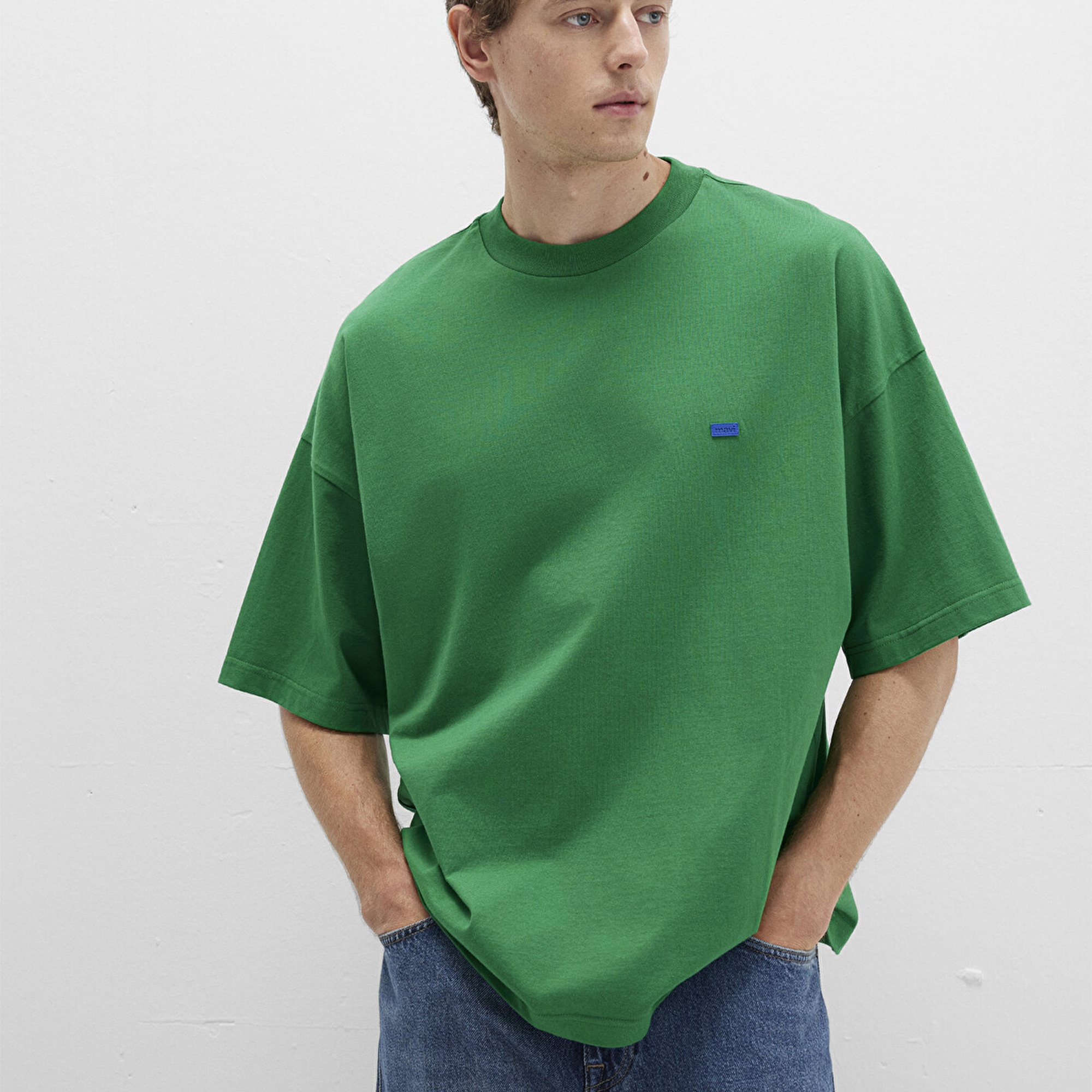 Mavi Bisiklet Yaka Basic Yeşil Tişört Oversize / Geniş Kesim 0611931-85916