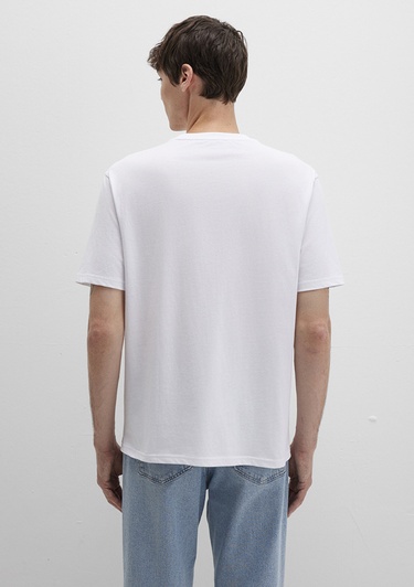  Mavi Mavi Kedi Baskılı Beyaz Tişört Loose Fit / Bol Rahat Kesim 0612861-620