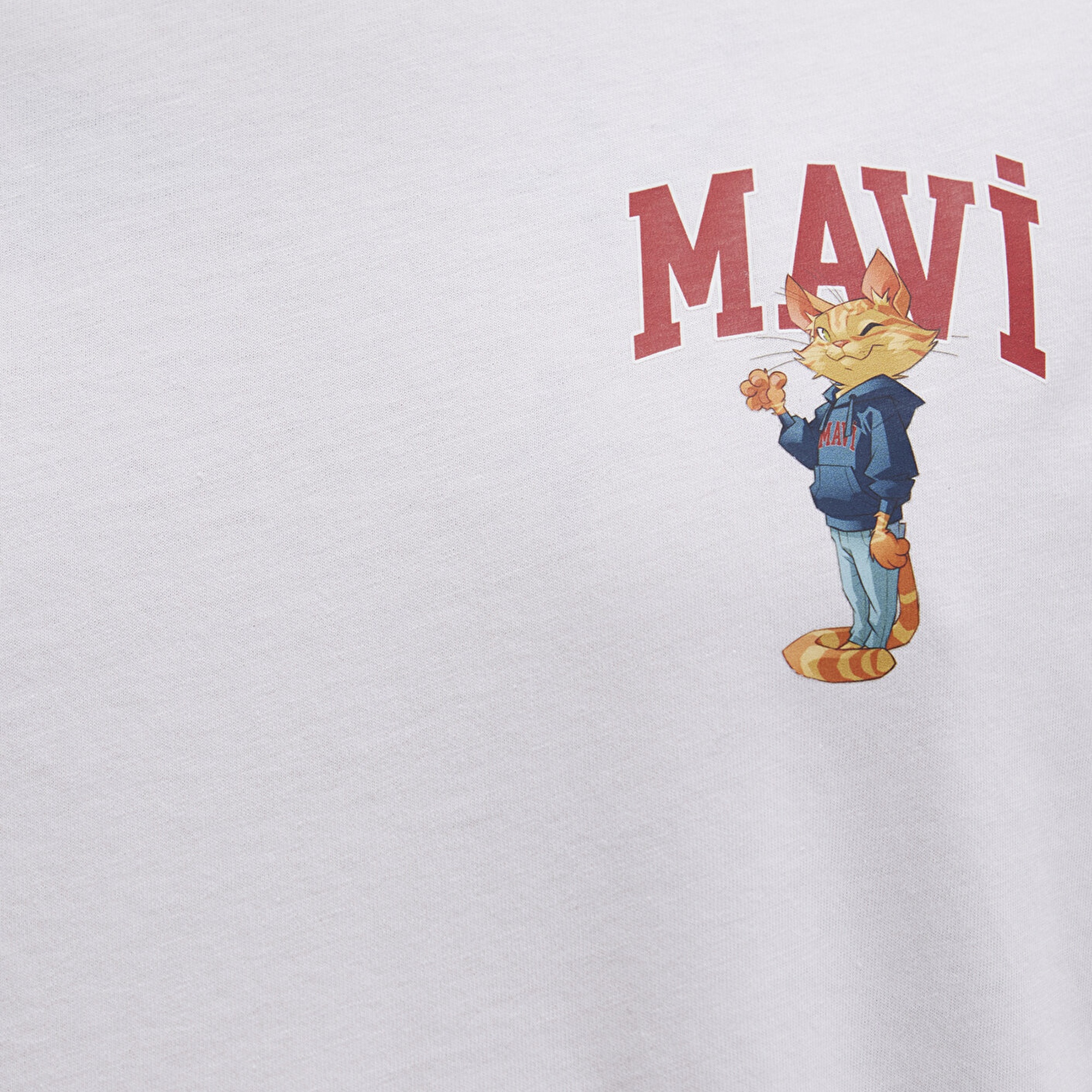 Mavi Mavi Kedi Baskılı Beyaz Tişört Loose Fit / Bol Rahat Kesim 0612861-620