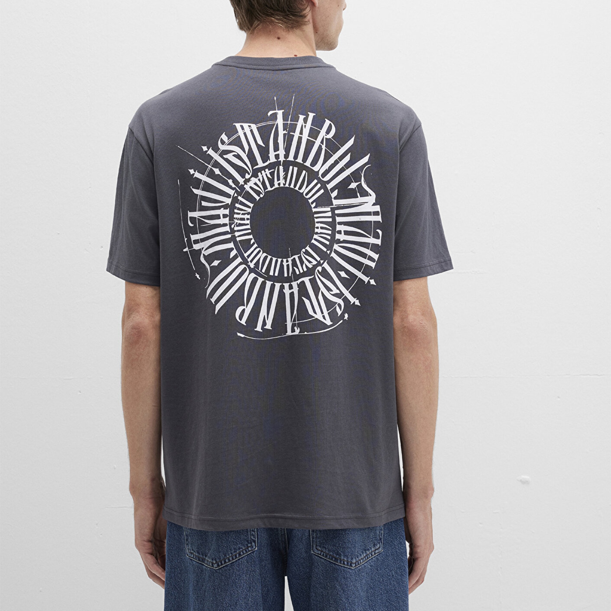 Mavi Sırt Baskılı İstanbul Tişört Loose Fit / Bol Rahat Kesim 0612449-80106