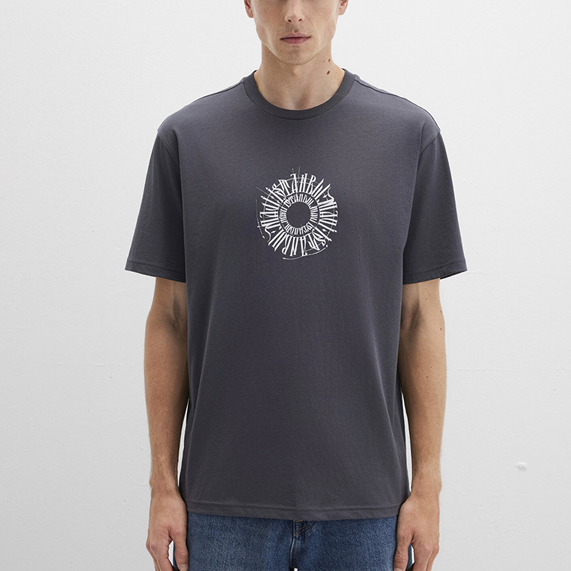 Mavi Sırt Baskılı İstanbul Tişört Loose Fit / Bol Rahat Kesim 0612449-80106