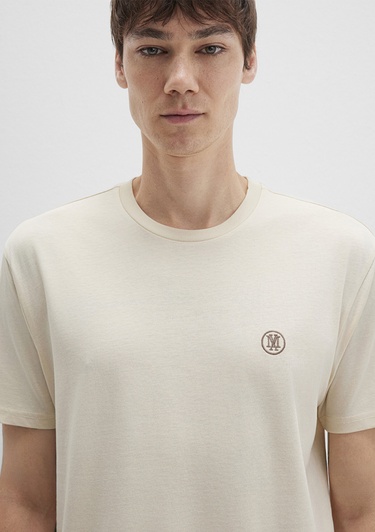  Mavi Mavi Logo İşlemeli Bej Basic Tişört Loose Fit / Bol Rahat Kesim 067074-70072