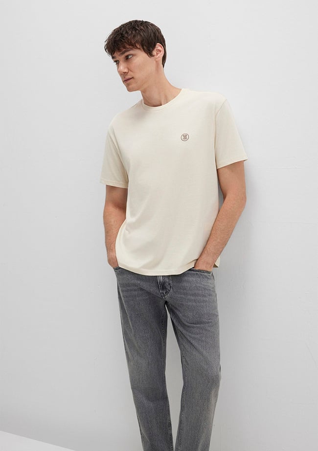  Mavi Mavi Logo İşlemeli Bej Basic Tişört Loose Fit / Bol Rahat Kesim 067074-70072