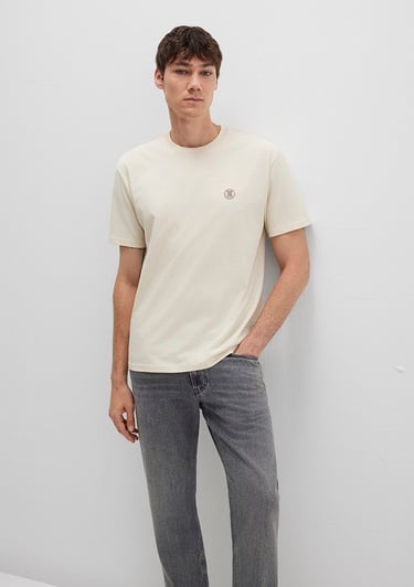  Mavi Mavi Logo İşlemeli Bej Basic Tişört Loose Fit / Bol Rahat Kesim 067074-70072