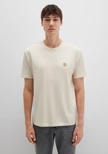  Mavi Mavi Logo İşlemeli Bej Basic Tişört Loose Fit / Bol Rahat Kesim 067074-70072