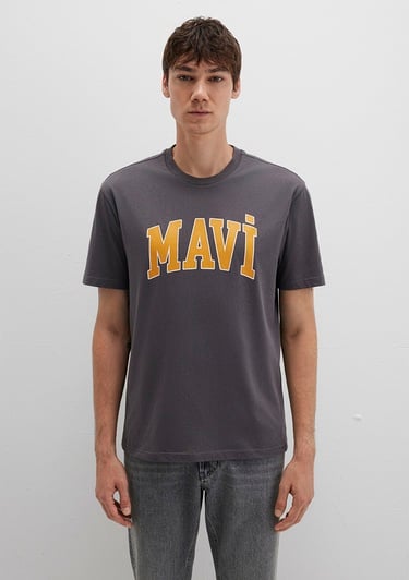  Mavi Mavi Logo Baskılı Antrasit T-Shrit Loose Fit / Bol Rahat Kesim 0611711-70088