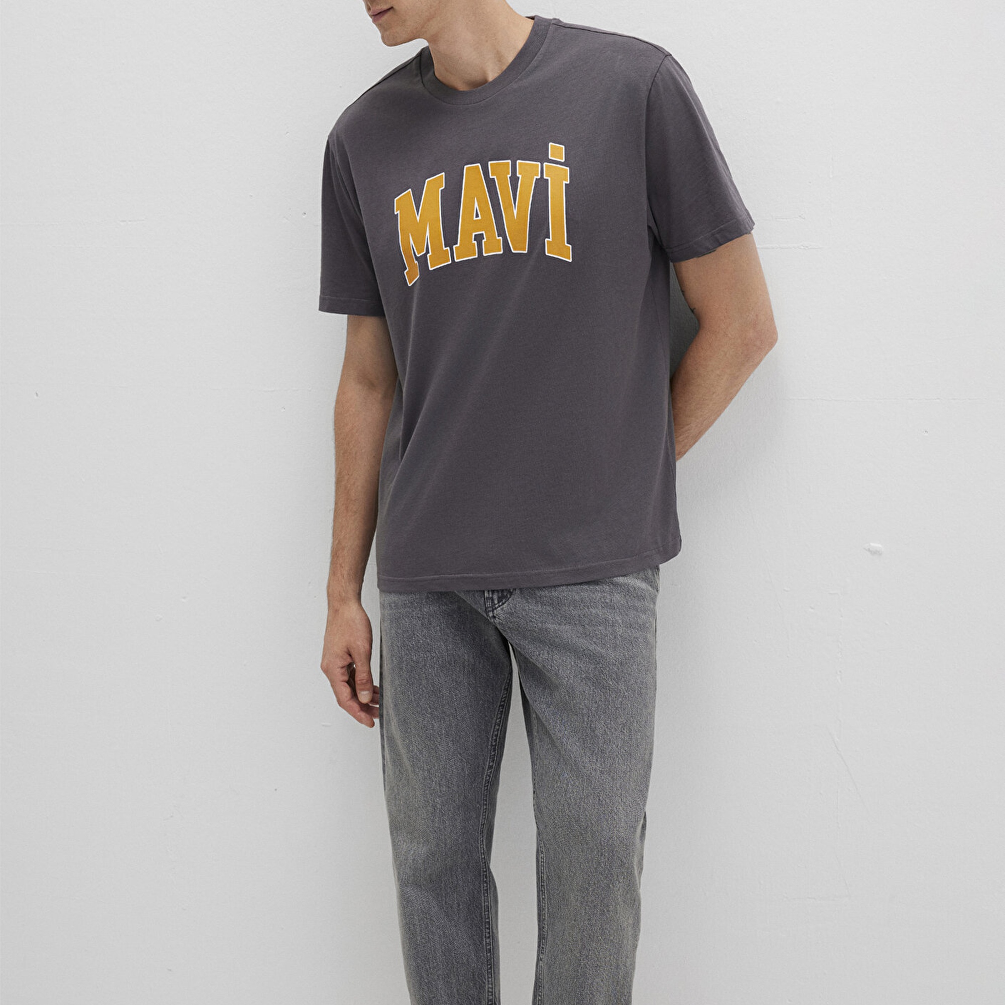 Mavi Mavi Logo Baskılı Antrasit T-Shrit Loose Fit / Bol Rahat Kesim 0611711-70088