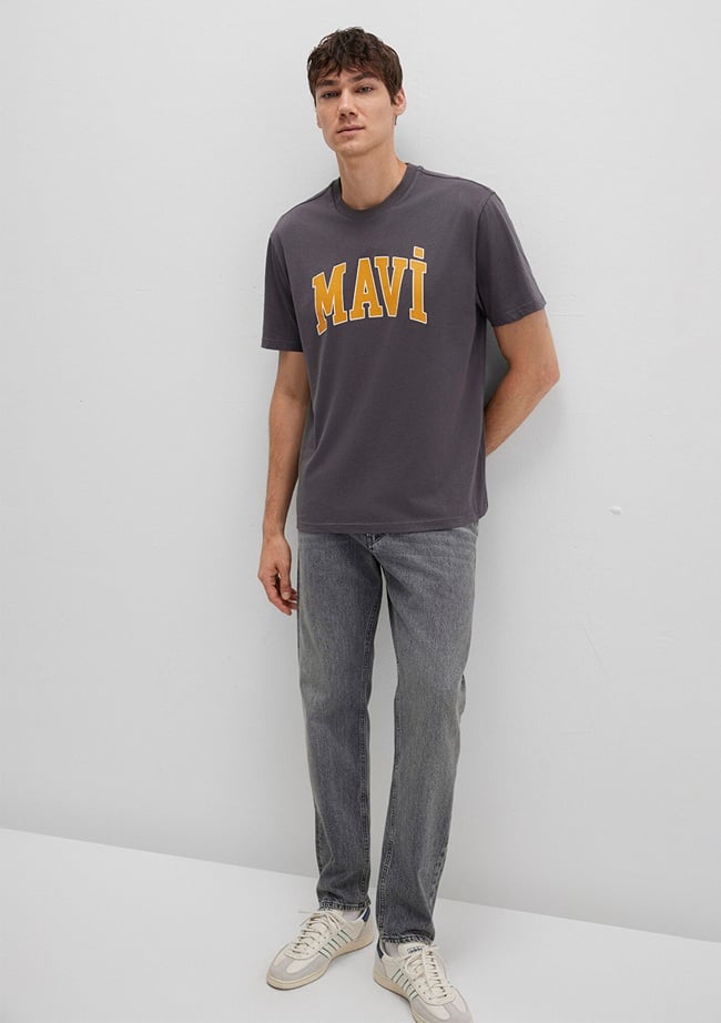  Mavi Mavi Logo Baskılı Antrasit T-Shrit Loose Fit / Bol Rahat Kesim 0611711-70088