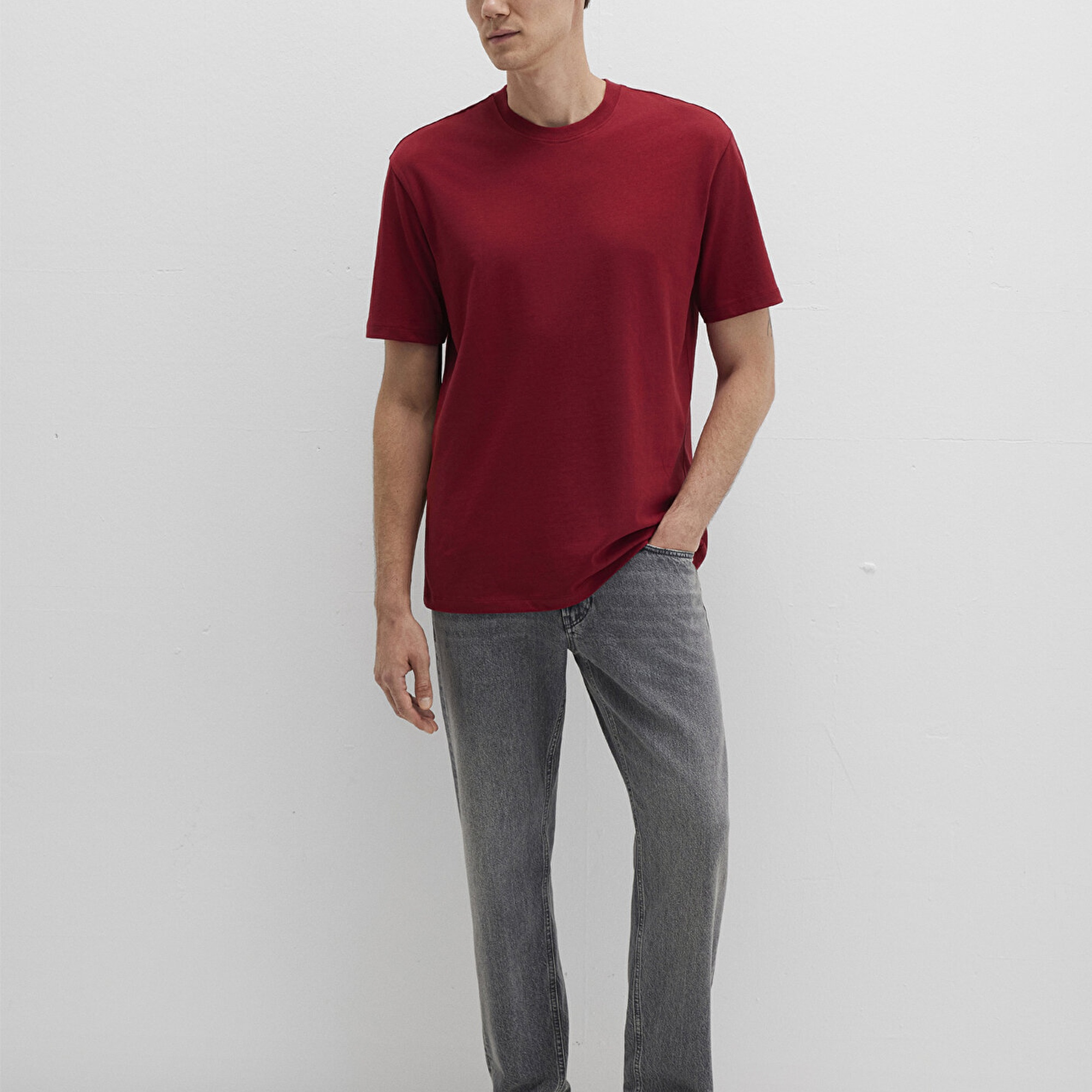 Mavi Kırmızı Basic Tişört Loose Fit / Bol Rahat Kesim 066249-89065