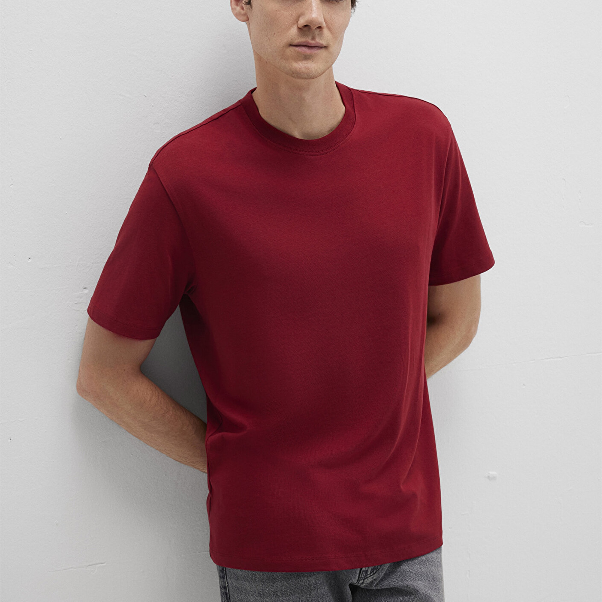 Mavi Kırmızı Basic Tişört Loose Fit / Bol Rahat Kesim 066249-89065