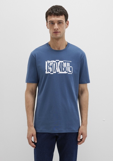  Mavi İstanbul Baskılı Mavi Tişört Regular Fit / Normal Kesim 0611789-90609