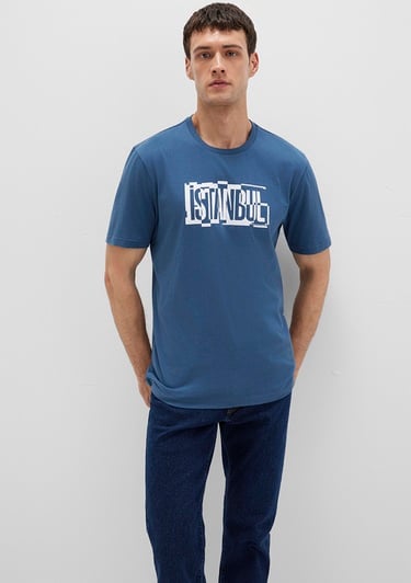  Mavi İstanbul Baskılı Mavi Tişört Regular Fit / Normal Kesim 0611789-90609