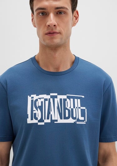  Mavi İstanbul Baskılı Mavi Tişört Regular Fit / Normal Kesim 0611789-90609