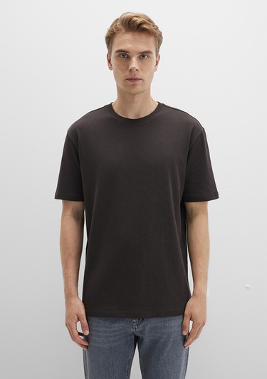  Mavi Bisiklet Yaka Kahverengi Basic Tişört Loose Fit / Bol Rahat Kesim 0611596-70219