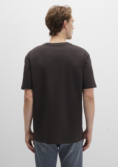  Mavi Bisiklet Yaka Kahverengi Basic Tişört Loose Fit / Bol Rahat Kesim 0611596-70219