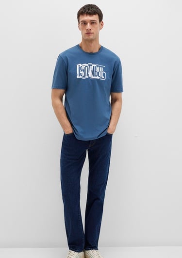  Mavi İstanbul Baskılı Mavi Tişört Regular Fit / Normal Kesim 0611789-90609