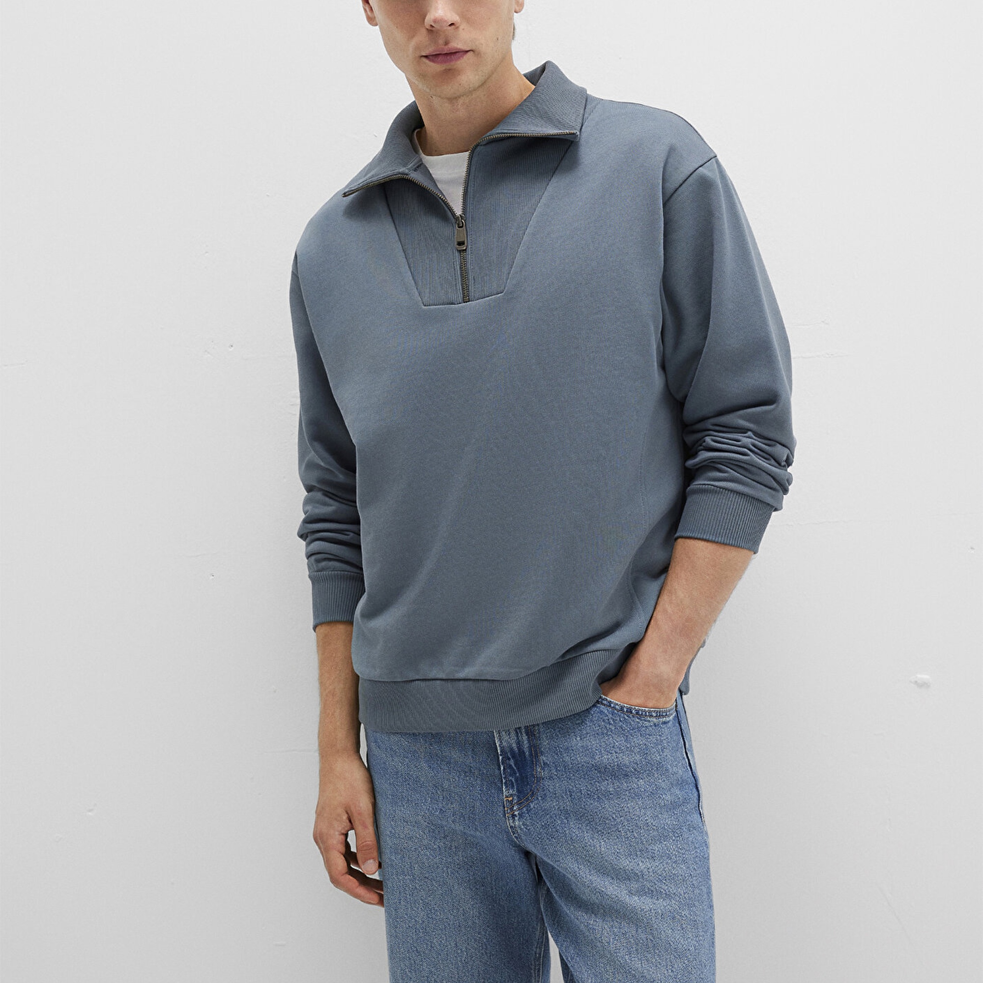Mavi Polo Yaka Gri Sweatshirt 0S10368-80889