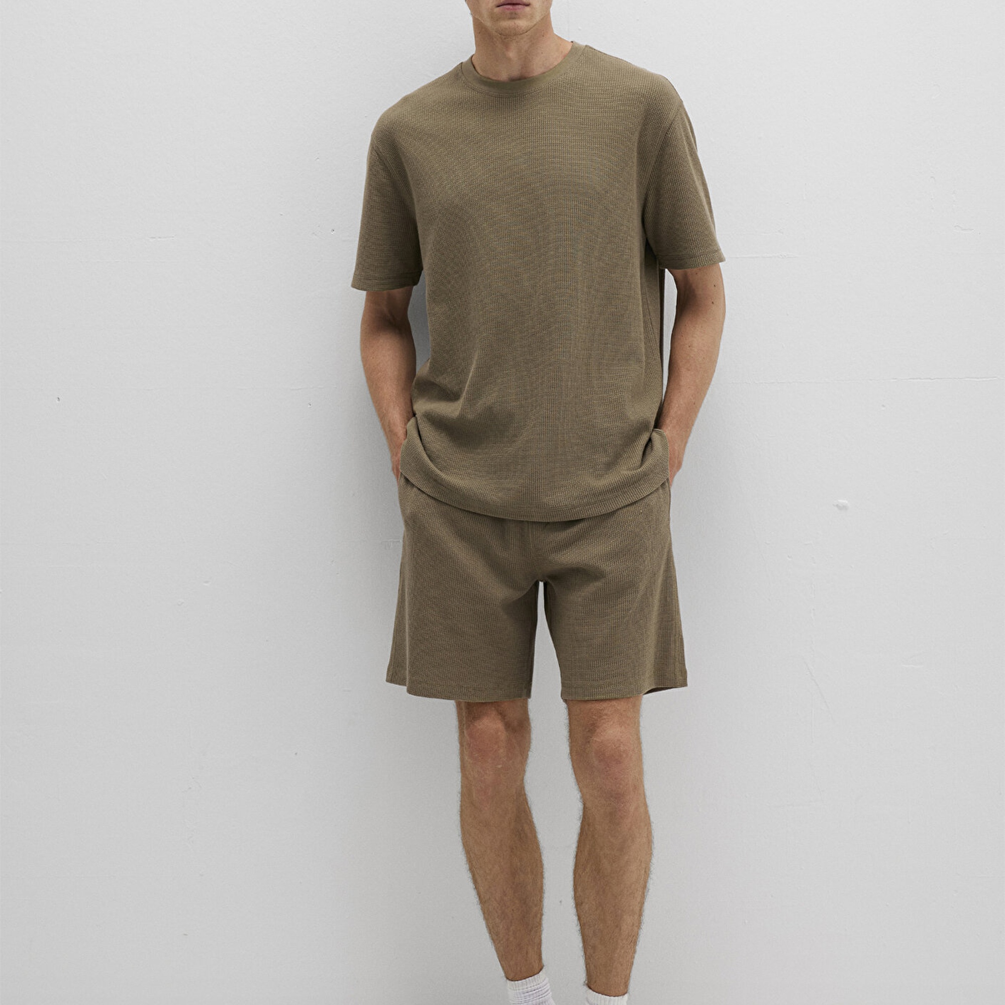 Mavi Dokulu Haki Basic Tişört Loose Fit / Bol Rahat Kesim 0612829-71816