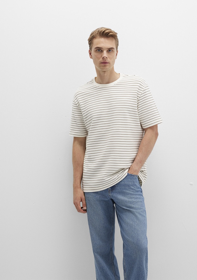  Mavi Kahverengi Çizgili Tişört Loose Fit / Bol Rahat Kesim 0612831-71816