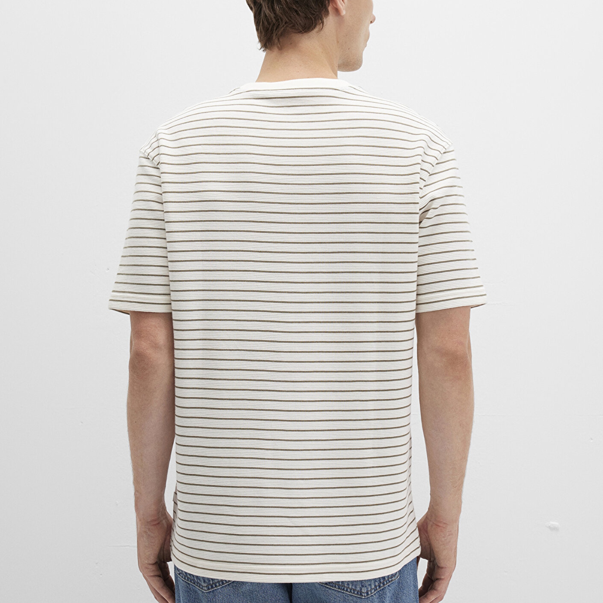 Mavi Kahverengi Çizgili Tişört Loose Fit / Bol Rahat Kesim 0612831-71816