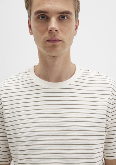  Mavi Kahverengi Çizgili Tişört Loose Fit / Bol Rahat Kesim 0612831-71816