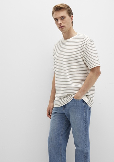  Mavi Kahverengi Çizgili Tişört Loose Fit / Bol Rahat Kesim 0612831-71816