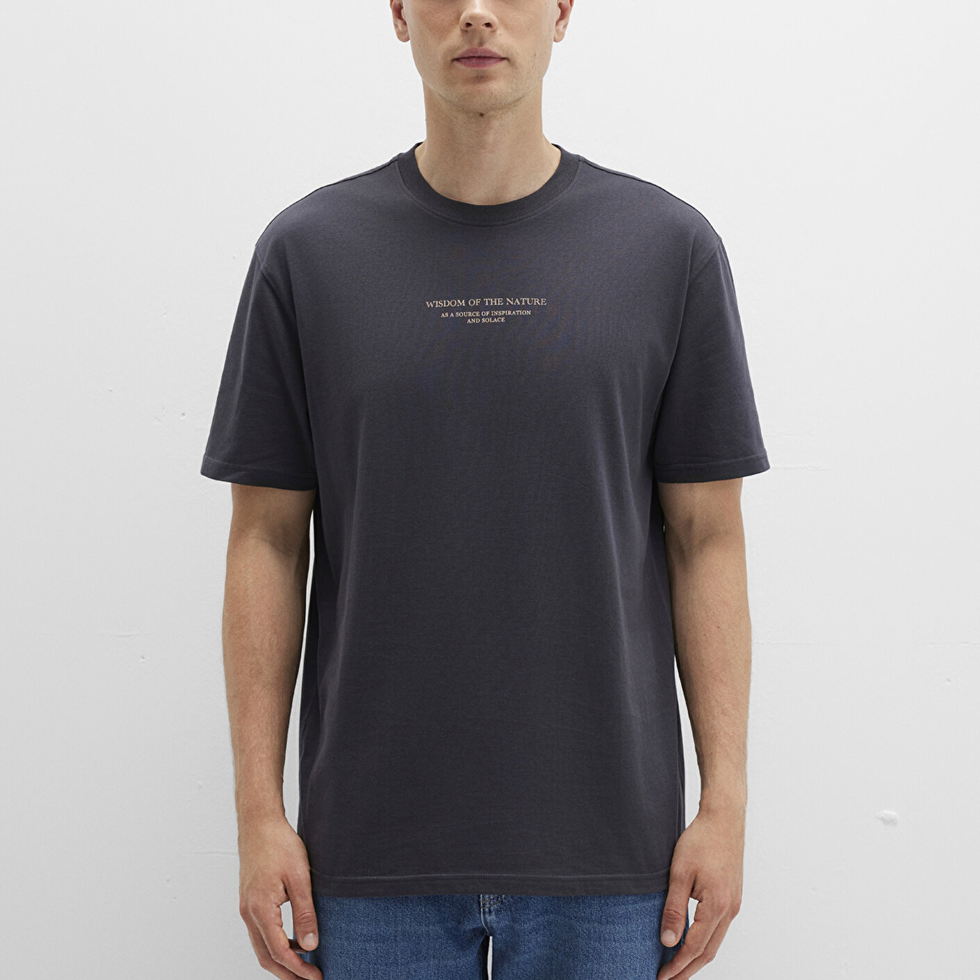 Mavi Baskılı Antrasit Tişört Loose Fit / Bol Rahat Kesim 0612833-80106