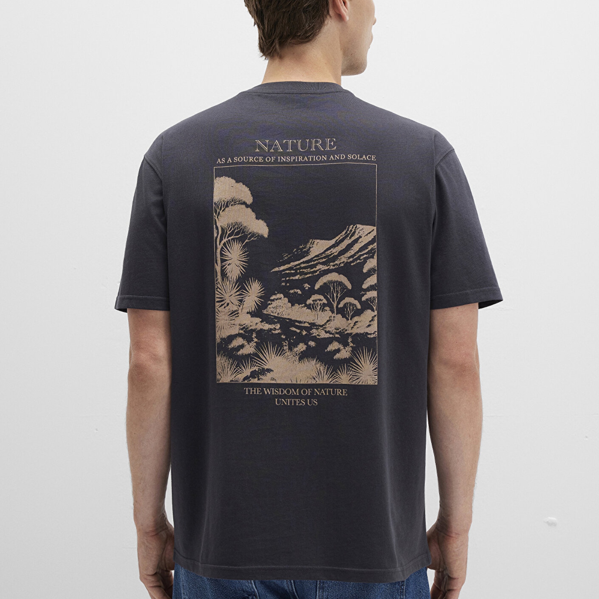 Mavi Baskılı Antrasit Tişört Loose Fit / Bol Rahat Kesim 0612833-80106