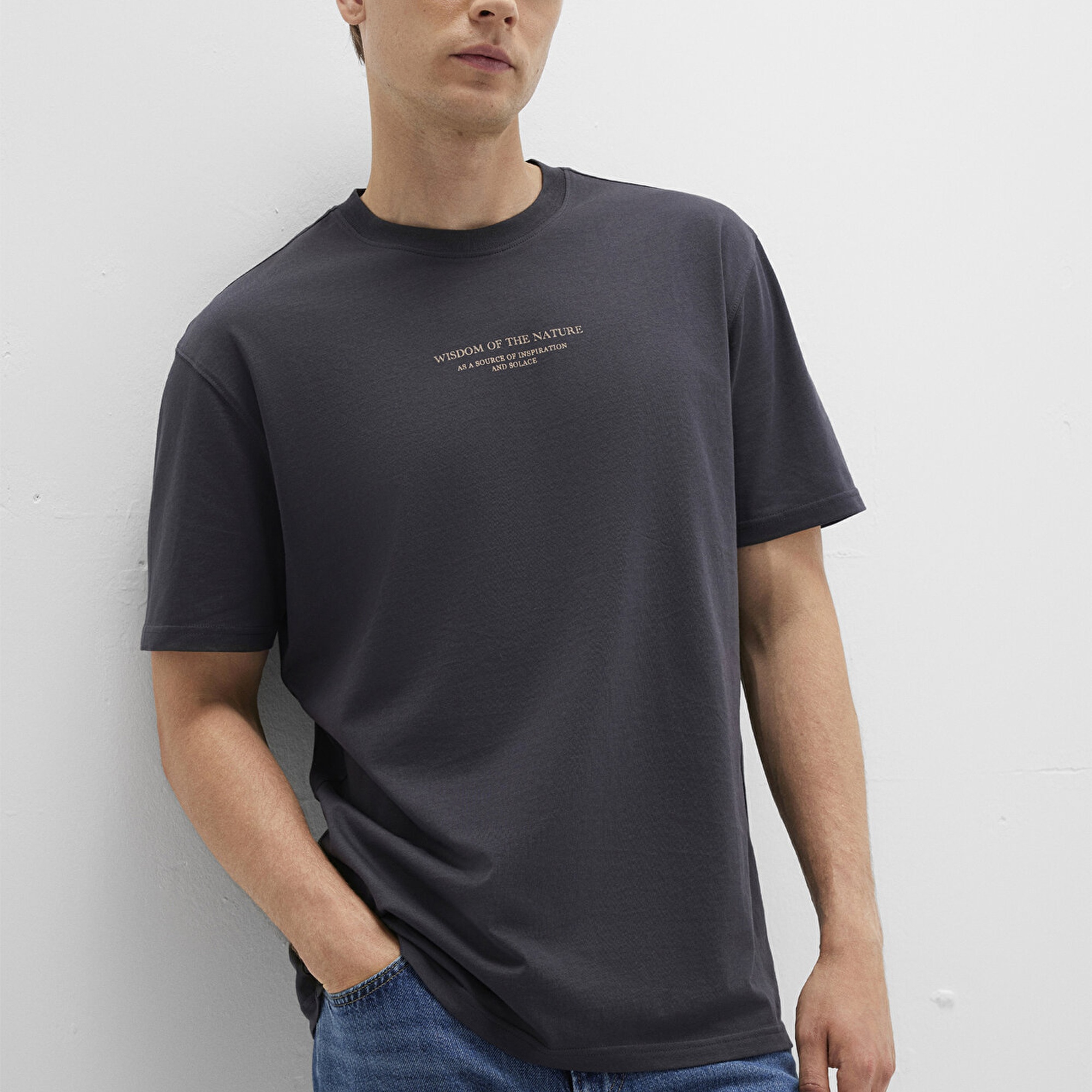 Mavi Baskılı Antrasit Tişört Loose Fit / Bol Rahat Kesim 0612833-80106