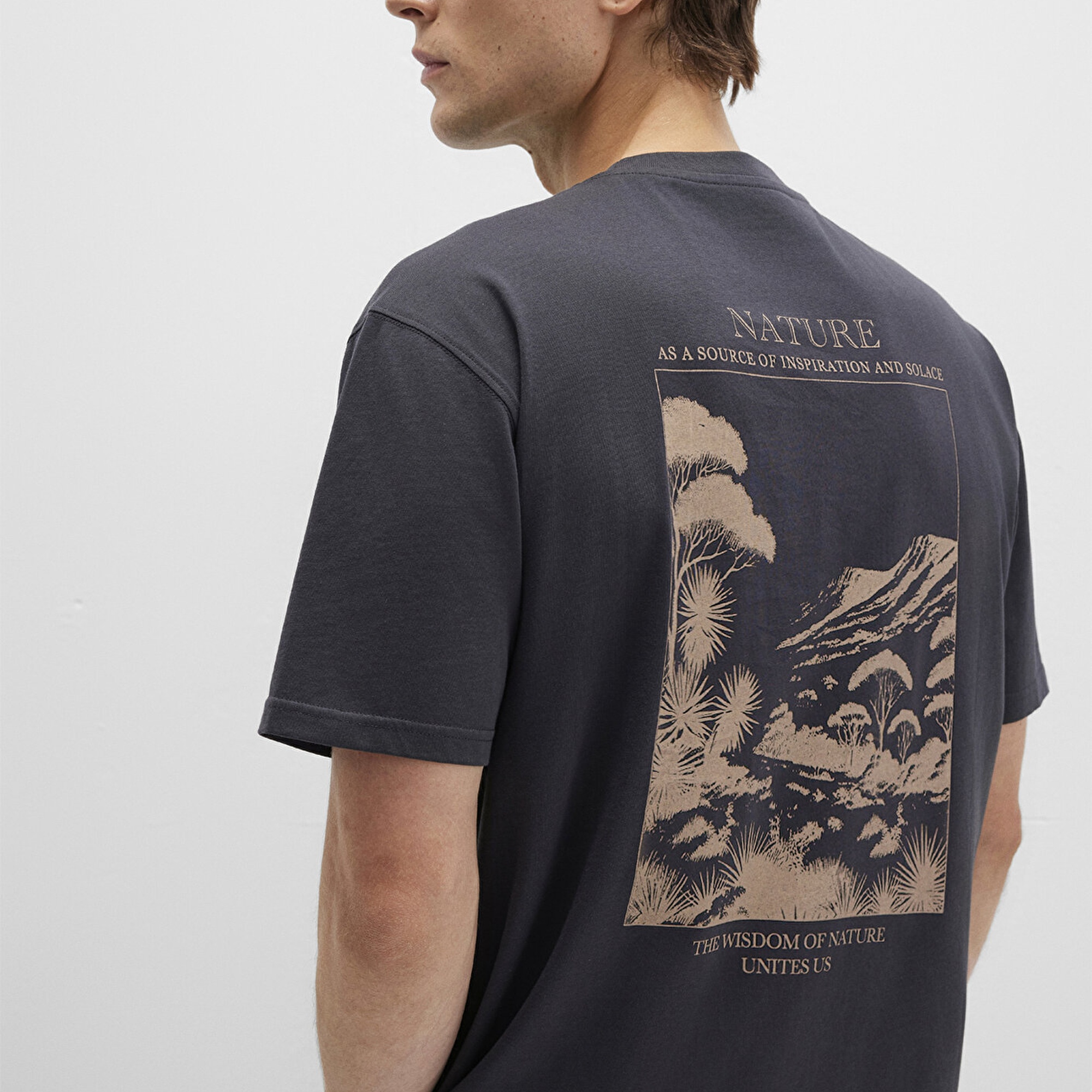 Mavi Baskılı Antrasit Tişört Loose Fit / Bol Rahat Kesim 0612833-80106