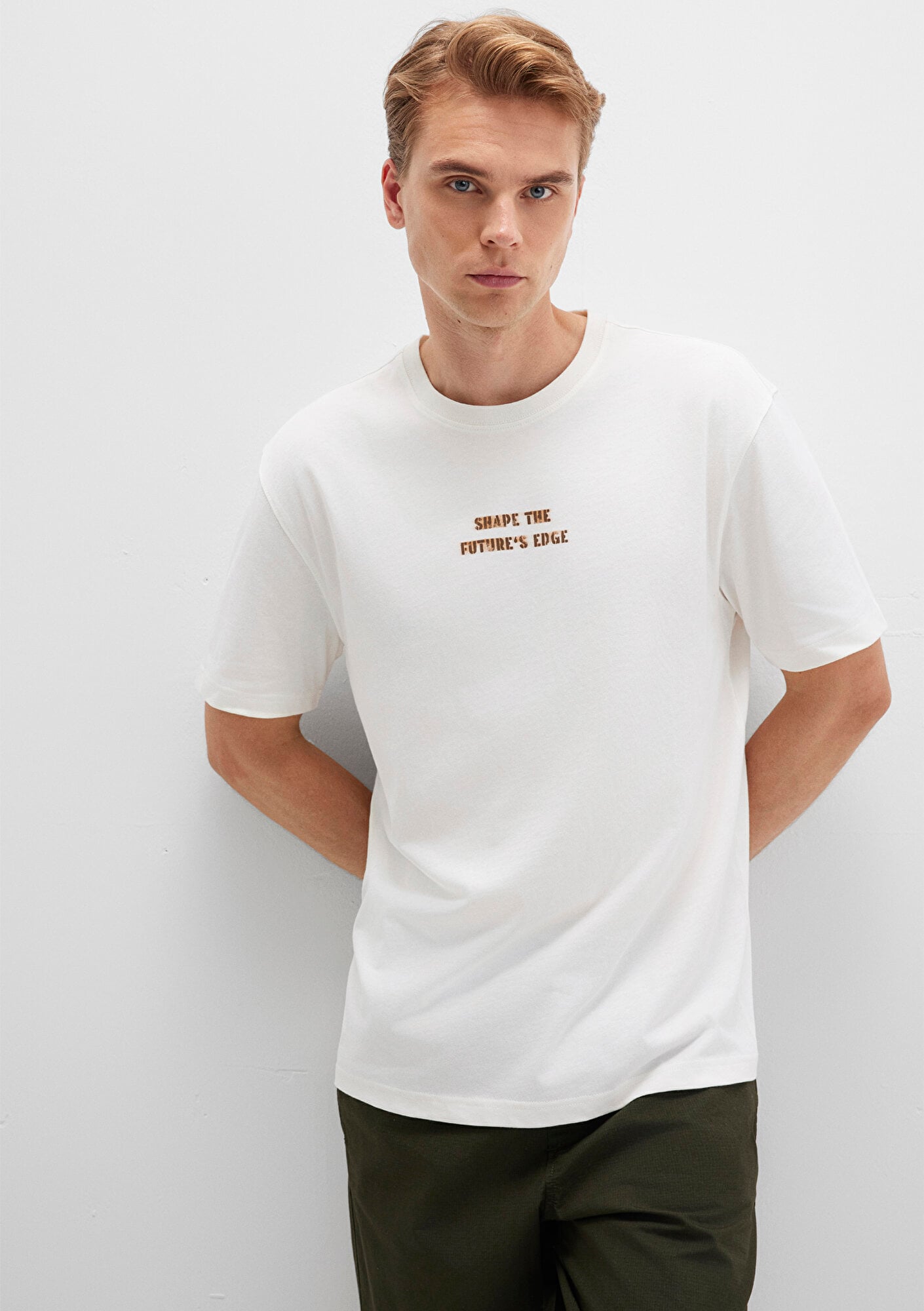  Mavi Baskılı Ekru Tişört Loose Fit / Bol Rahat Kesim 0612836-70057