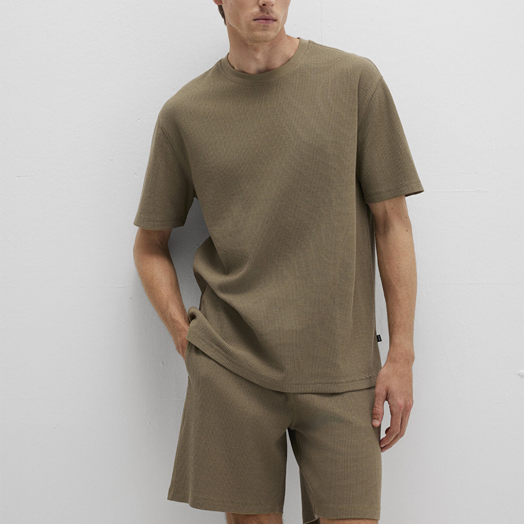 Mavi Dokulu Haki Basic Tişört Loose Fit / Bol Rahat Kesim 0612829-71816