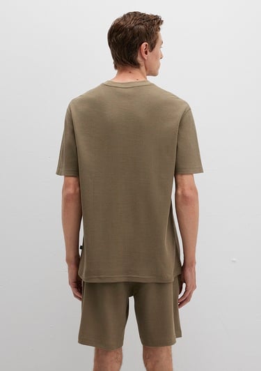  Mavi Dokulu Haki Basic Tişört Loose Fit / Bol Rahat Kesim 0612829-71816