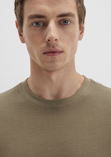  Mavi Dokulu Haki Basic Tişört Loose Fit / Bol Rahat Kesim 0612829-71816