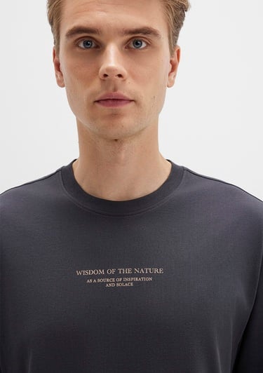  Mavi Baskılı Antrasit Tişört Loose Fit / Bol Rahat Kesim 0612833-80106