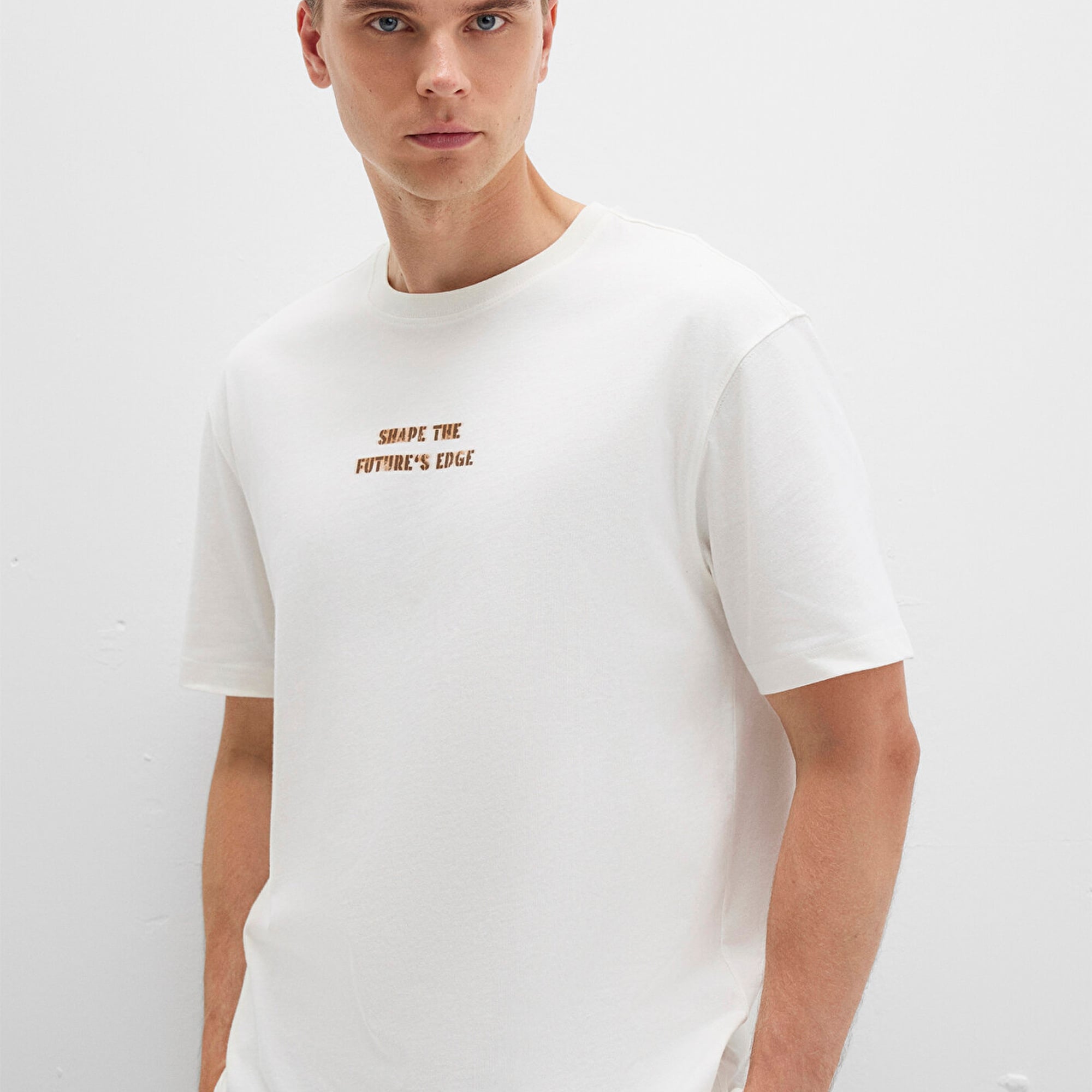 Mavi Baskılı Ekru Tişört Loose Fit / Bol Rahat Kesim 0612836-70057