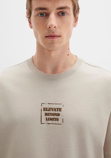  Mavi Baskılı Bej Tişört Loose Fit / Bol Rahat Kesim 0612837-70039