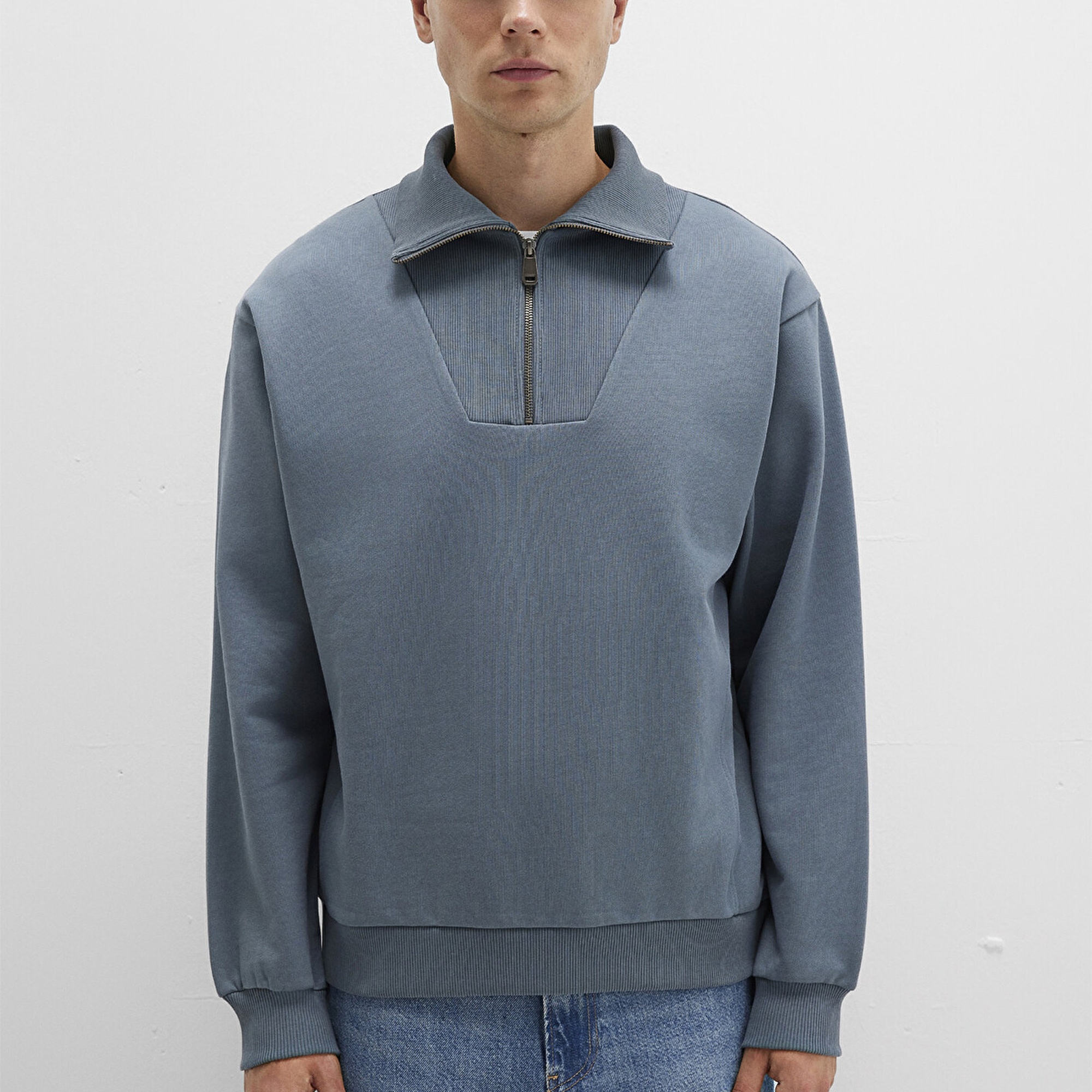 Mavi Polo Yaka Gri Sweatshirt 0S10368-80889