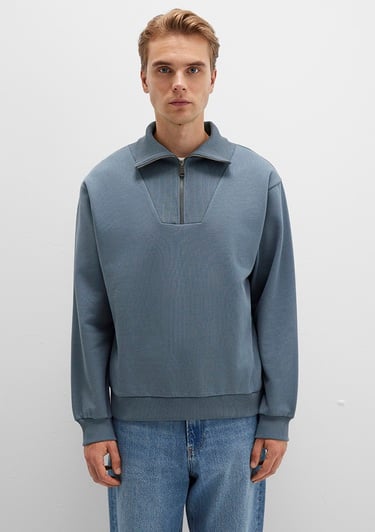  Mavi Polo Yaka Gri Sweatshirt 0S10368-80889